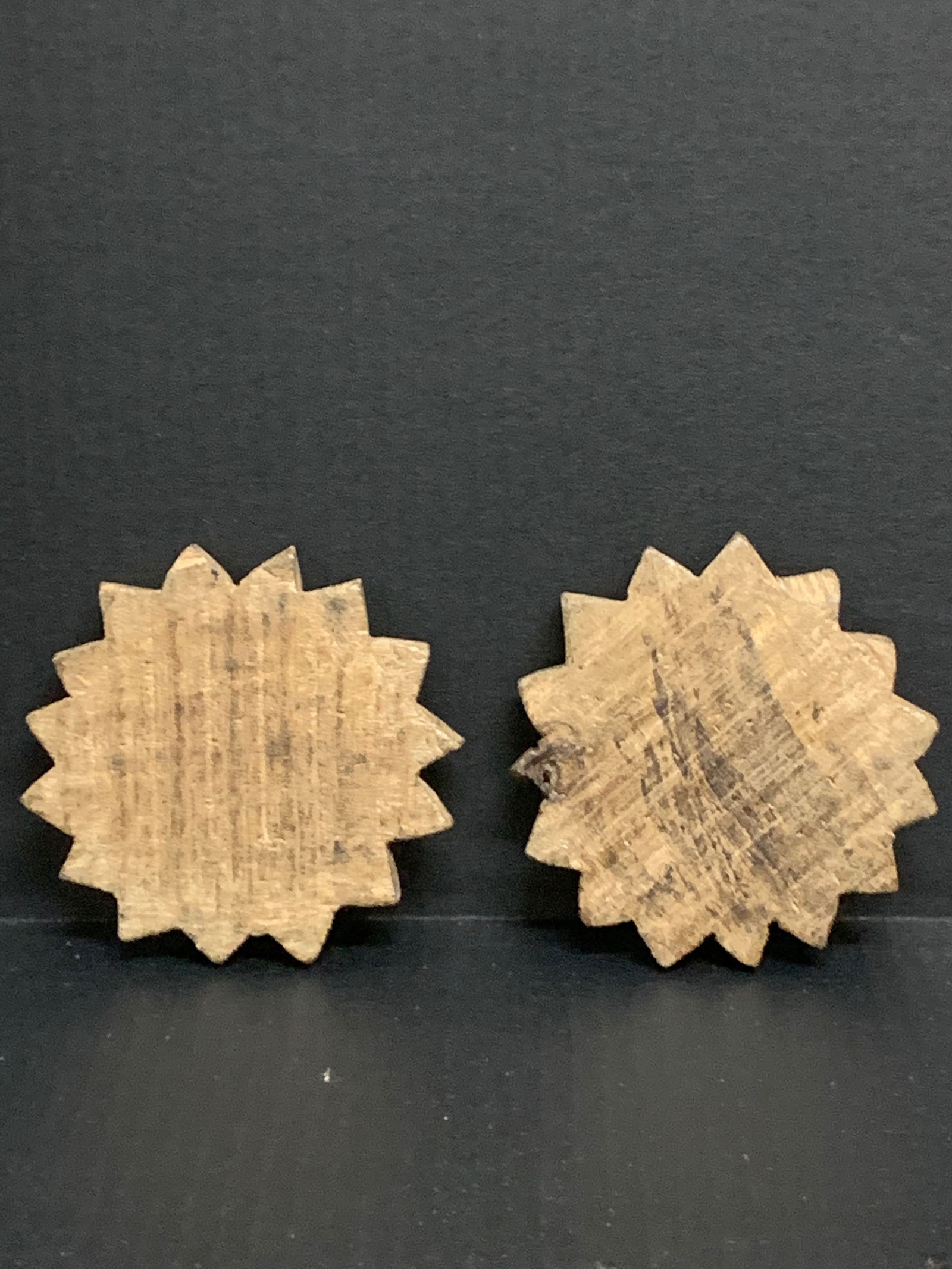 Carved Wood Sun Flower Sculpture Set of 2 - 5