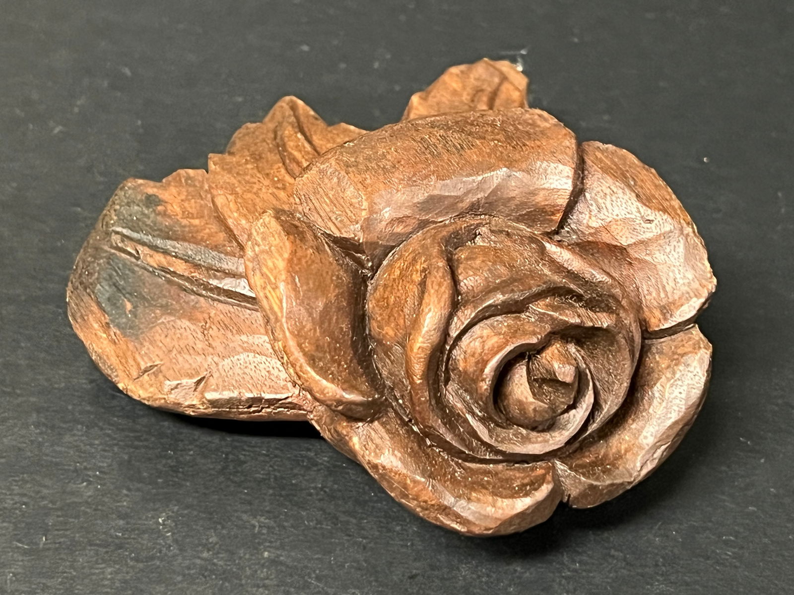 Carved Wood Rose Flower Sculpture - 3
