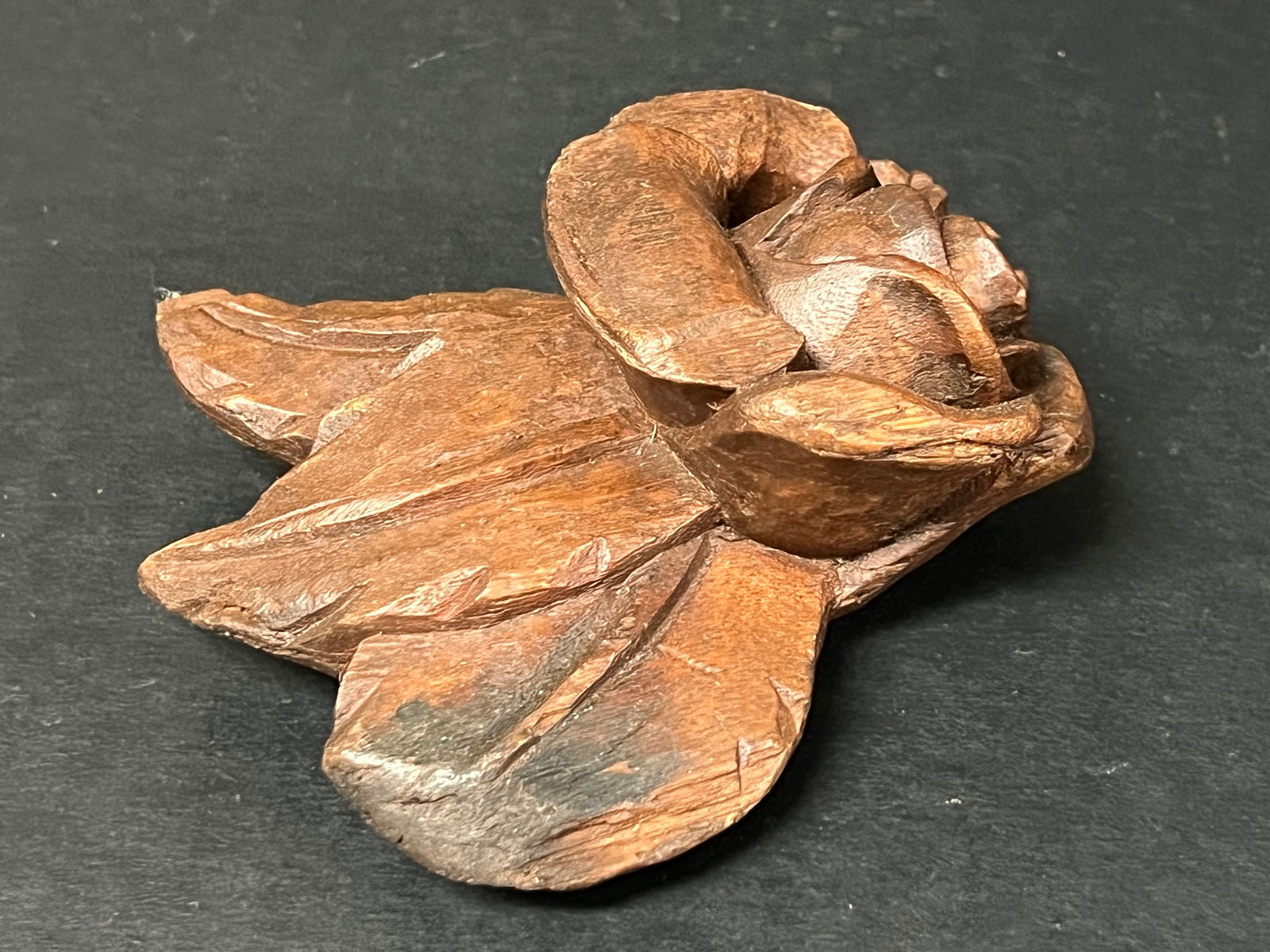 Carved Wood Rose Flower Sculpture - 4