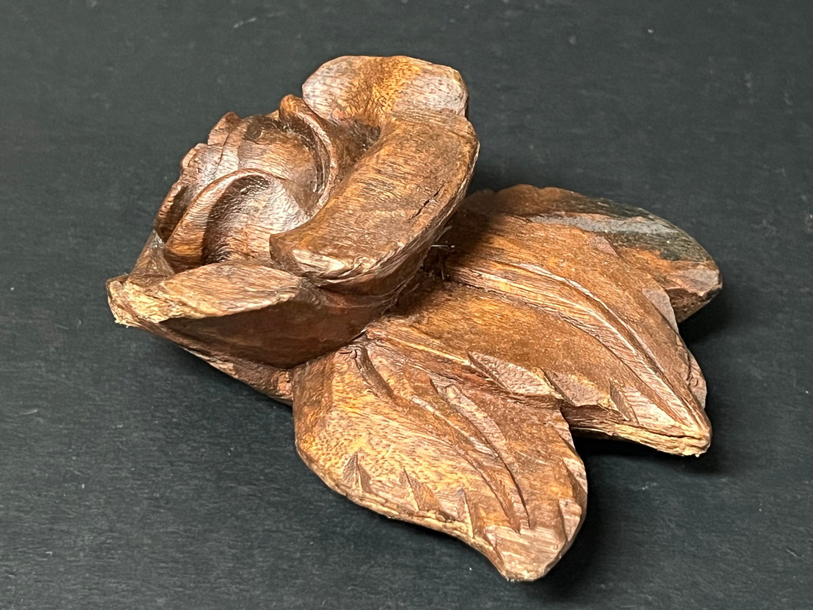 Carved Wood Rose Flower Sculpture - 5
