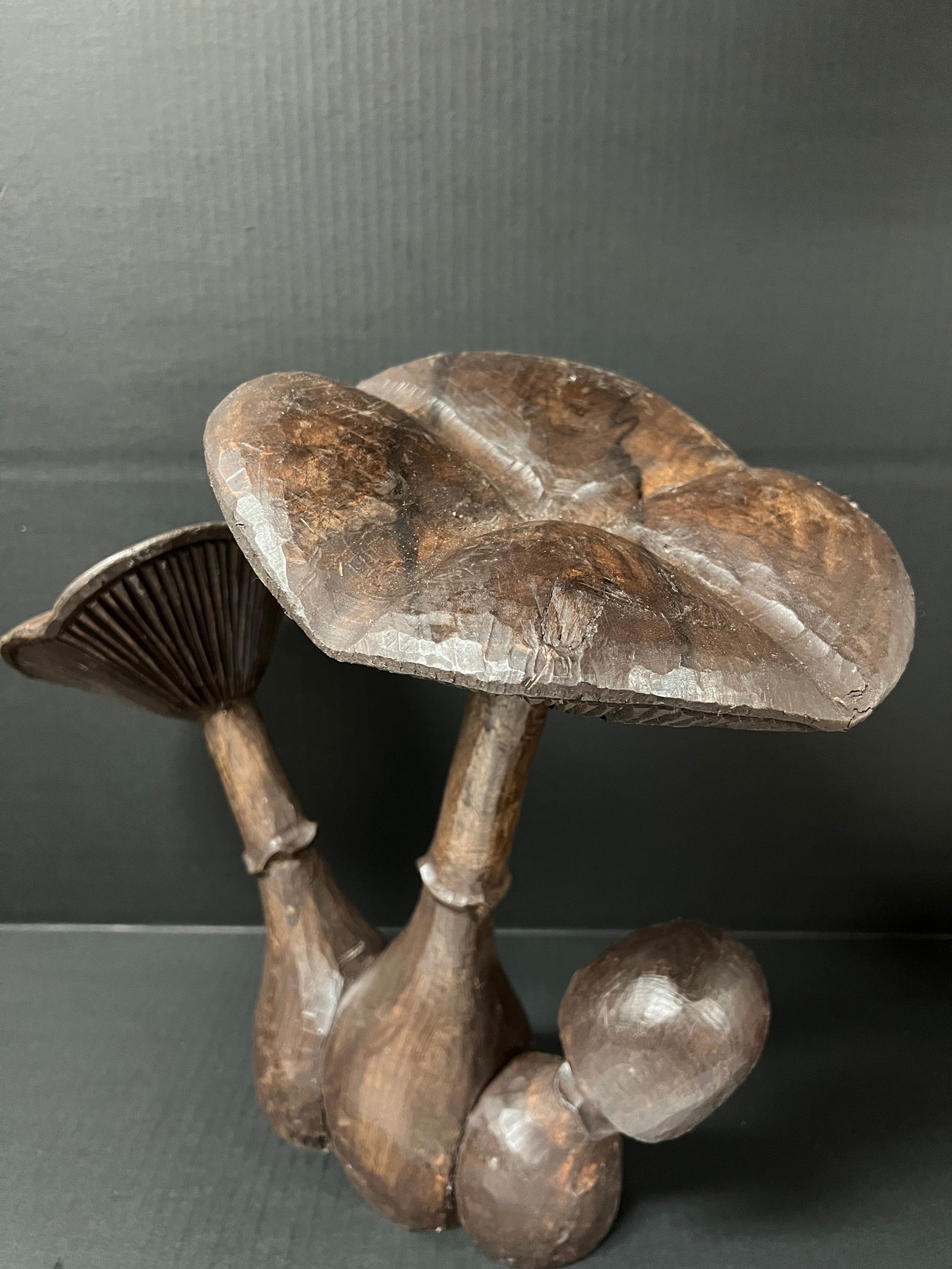 Carved Wood Mushroom Sculpture - 2