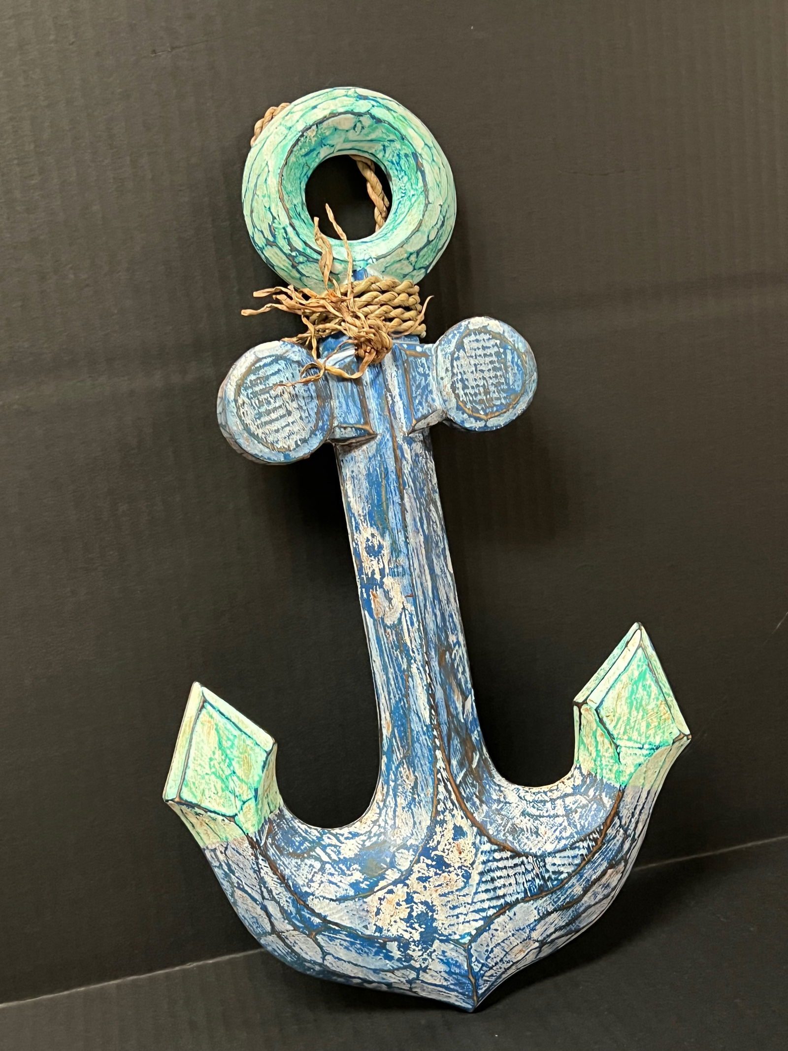 Carved Wood Painted Ship Anchor Sculpture - 2