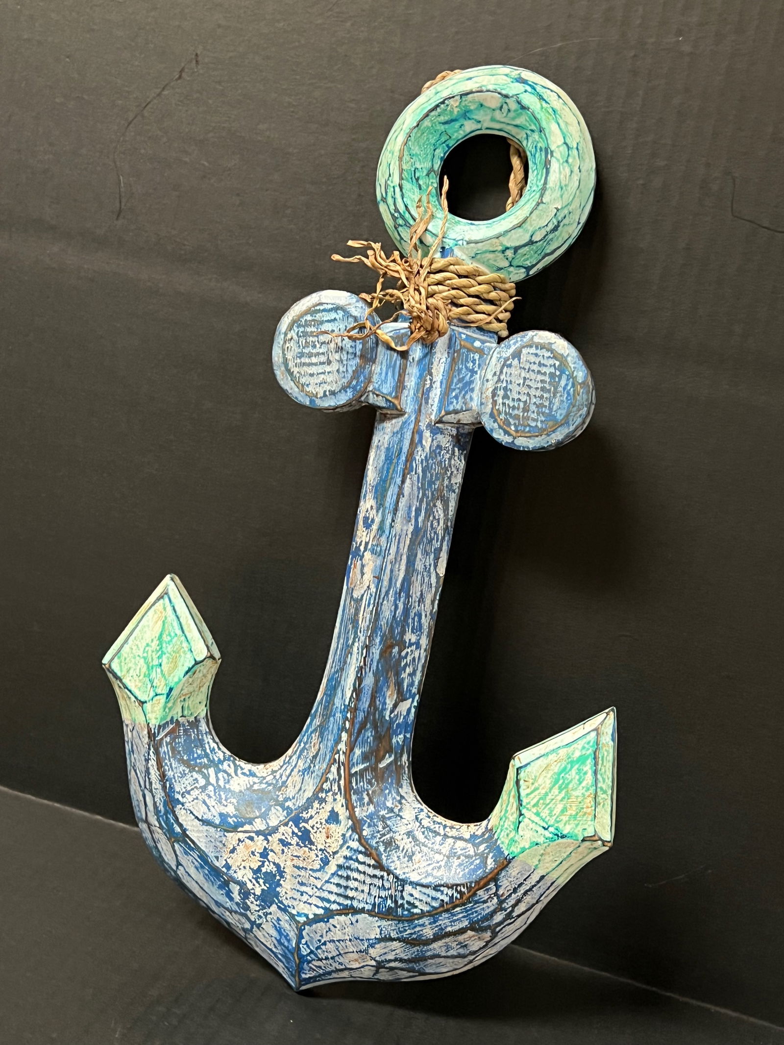 Carved Wood Painted Ship Anchor Sculpture - 3