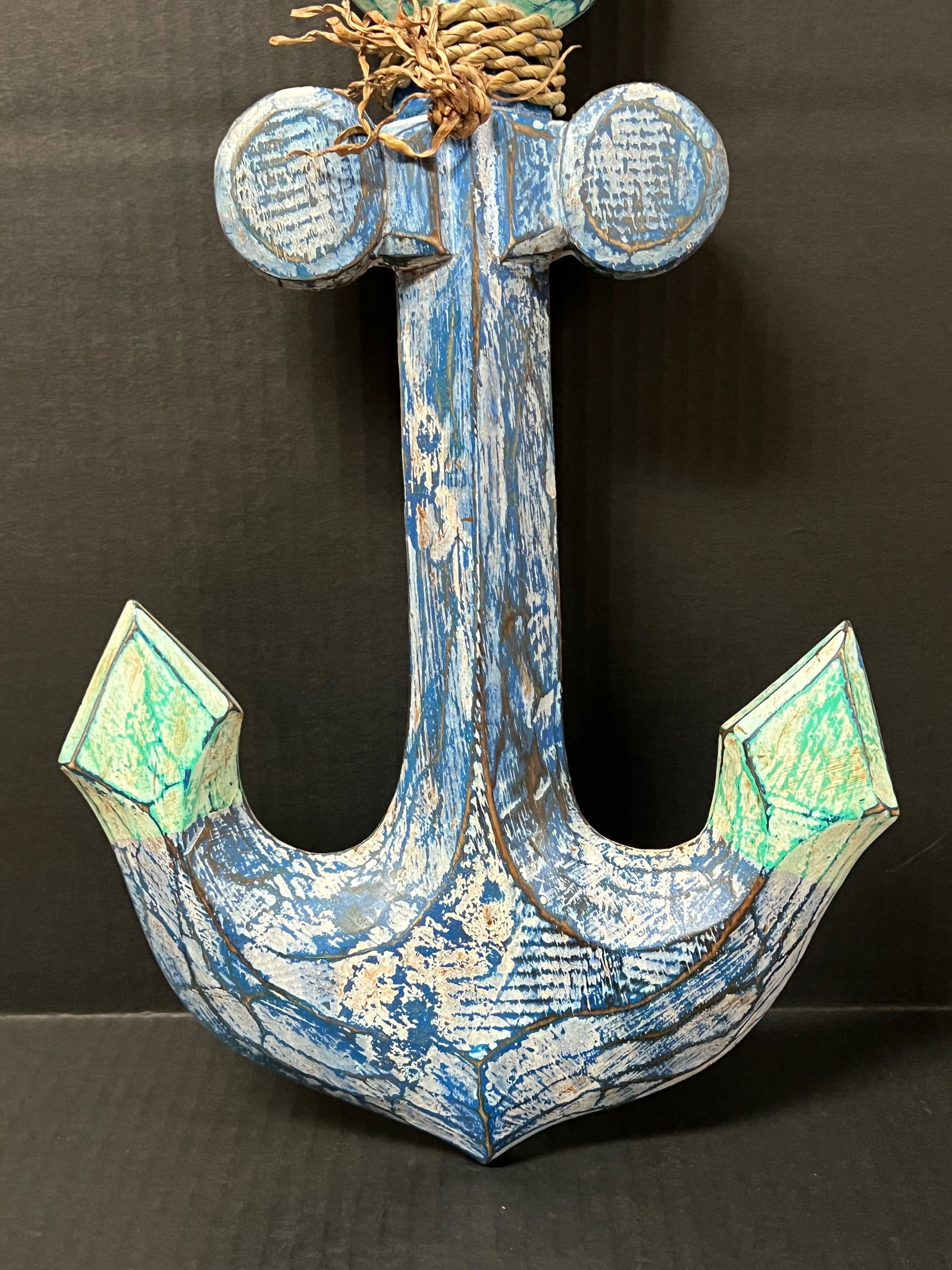 Carved Wood Painted Ship Anchor Sculpture - 4