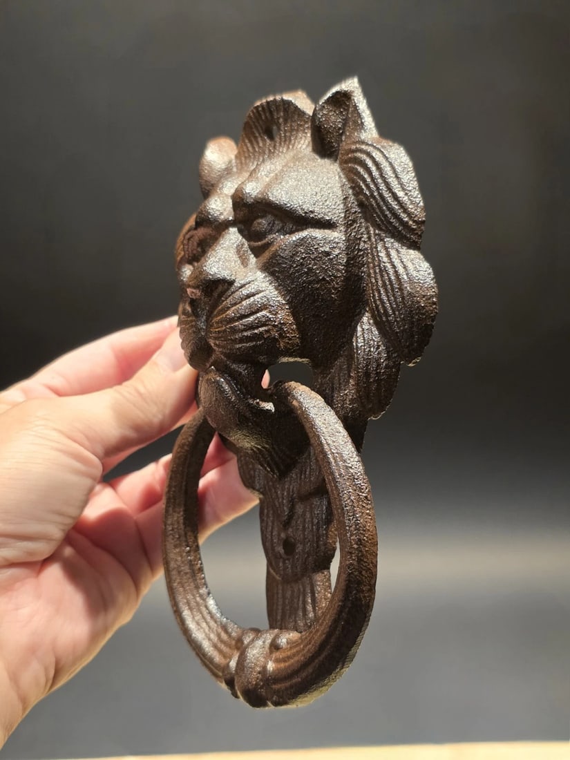 7" Lion Head Cast Iron Door Knocker - 3