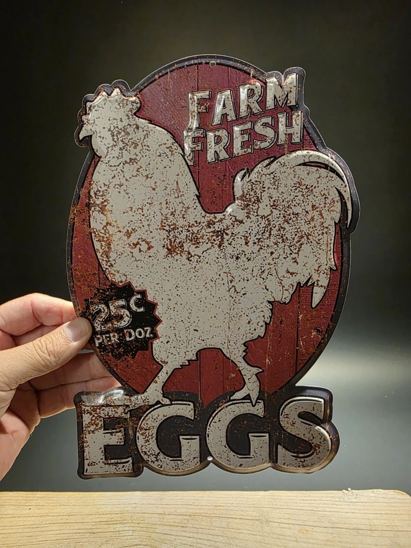 11" Metal Fresh Eggs Sign - 12