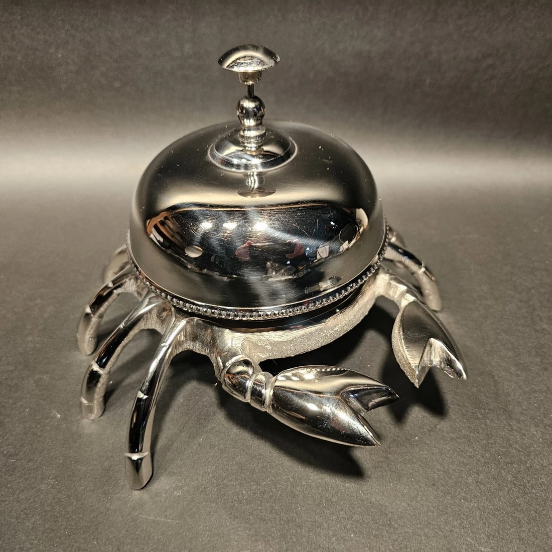 Silver Brass Crab Table or Floor Desk Bell - 18