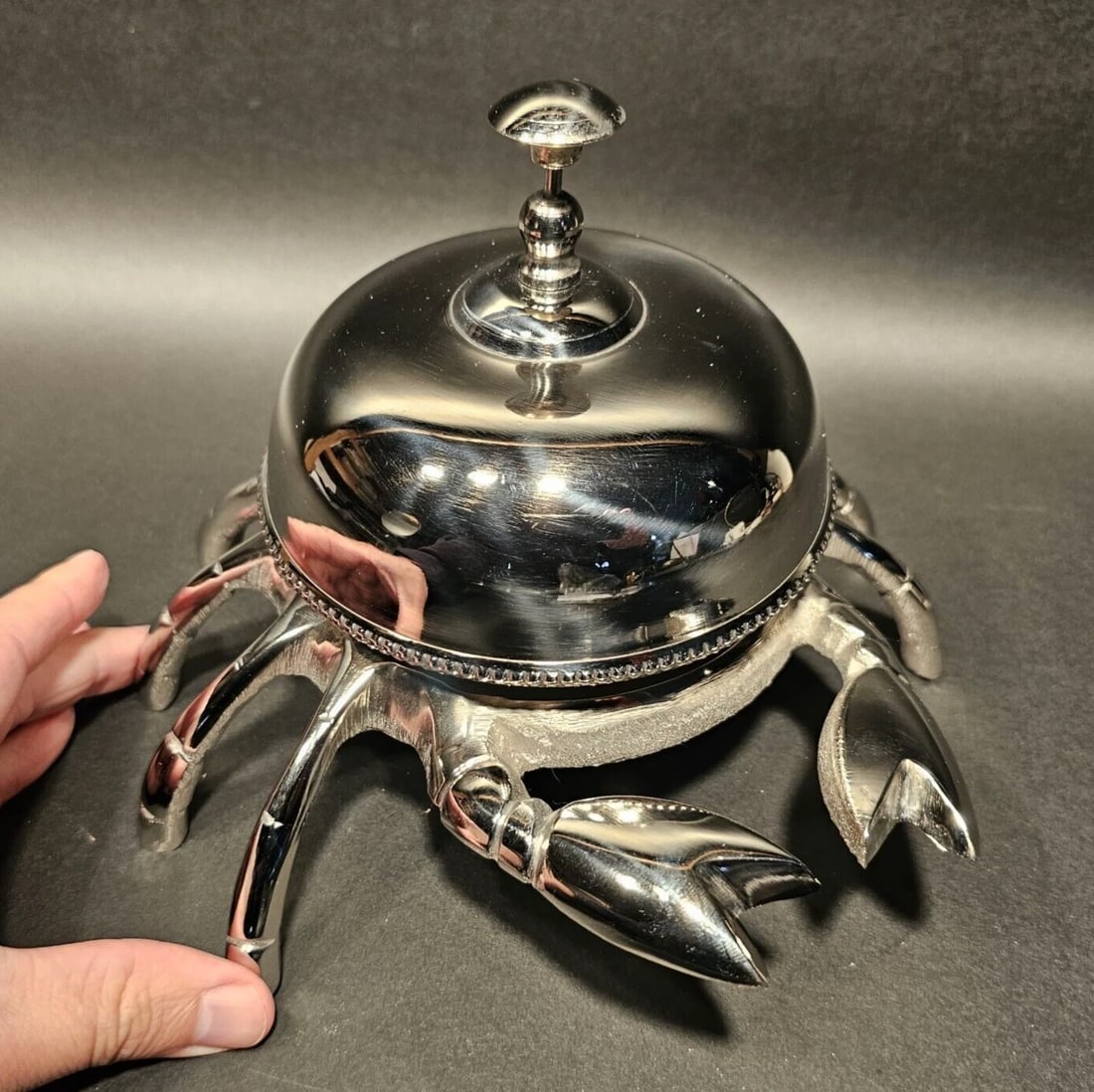 Silver Brass Crab Table or Floor Desk Bell - 3