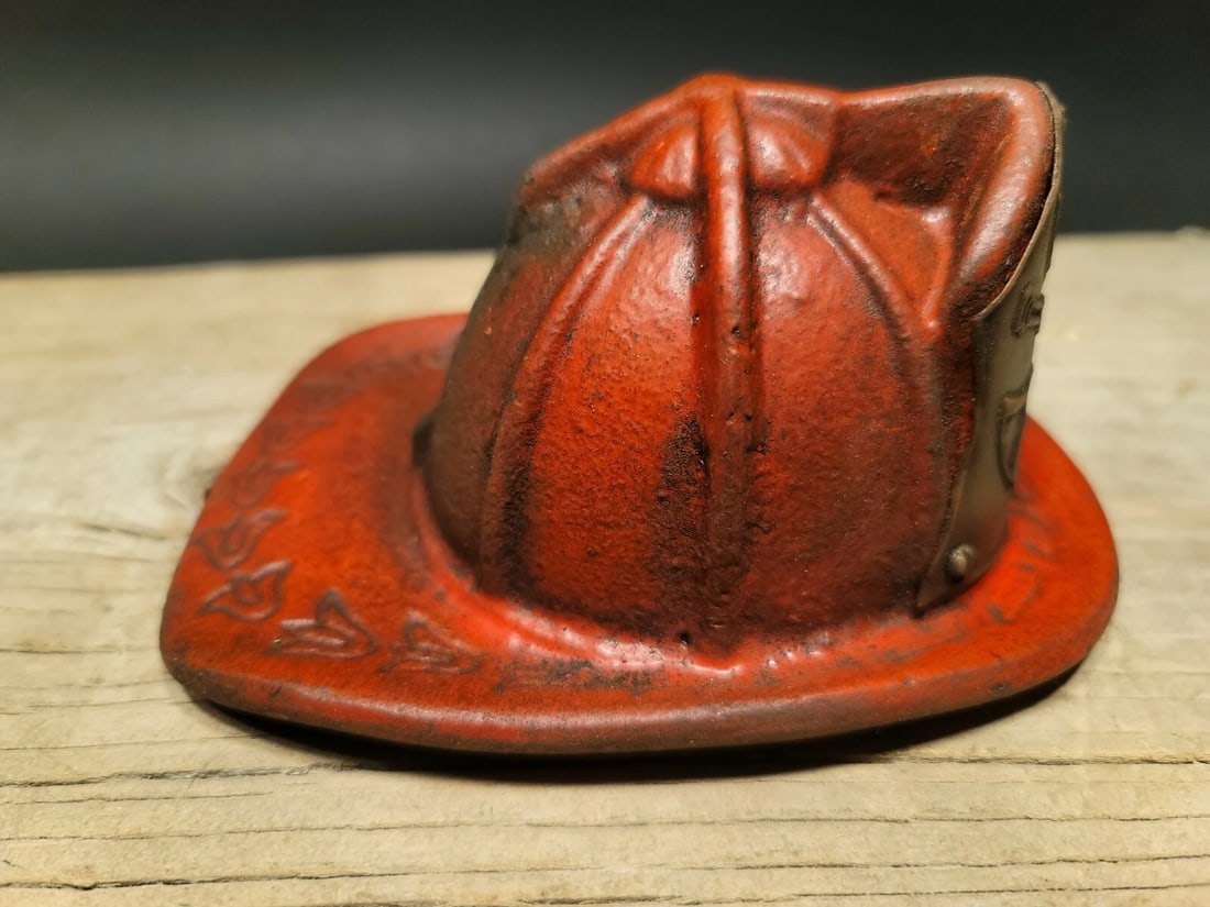 Miniature Cast Iron Fireman Helmet Coin Bank - 3