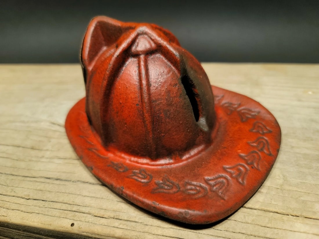 Miniature Cast Iron Fireman Helmet Coin Bank - 4