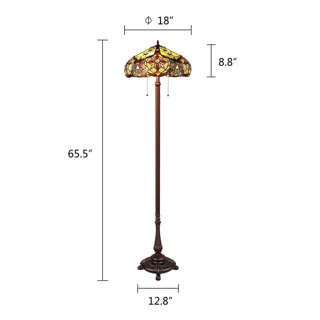 65 1/2" Stained Glass 2 light Pull Chain Floor Lamp - 8