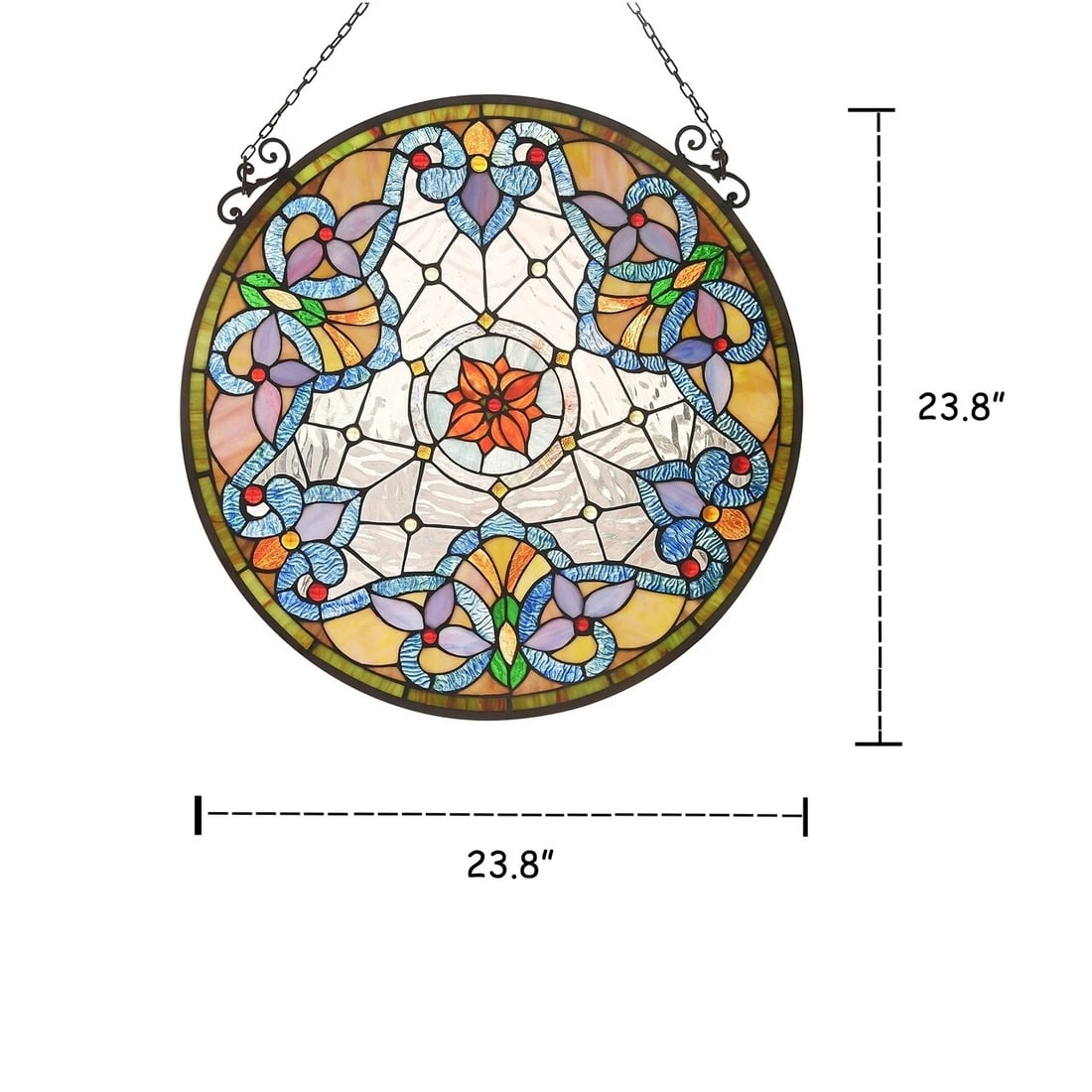 23.8" Round Stained Glass Window Hanging Panel Suncatcher - 3