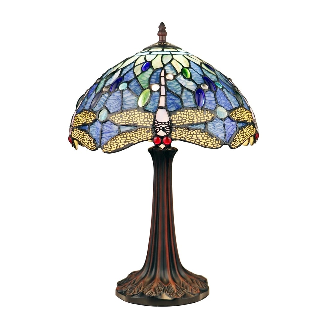 17" Blue Stained Glass Dragonfly Table Lamp - 2