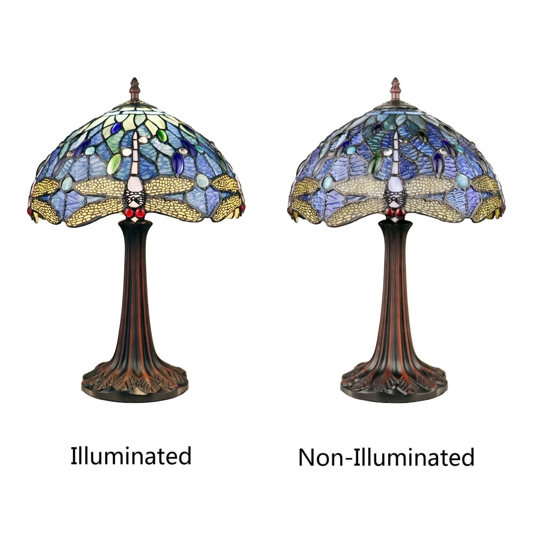 17" Blue Stained Glass Dragonfly Table Lamp - 5