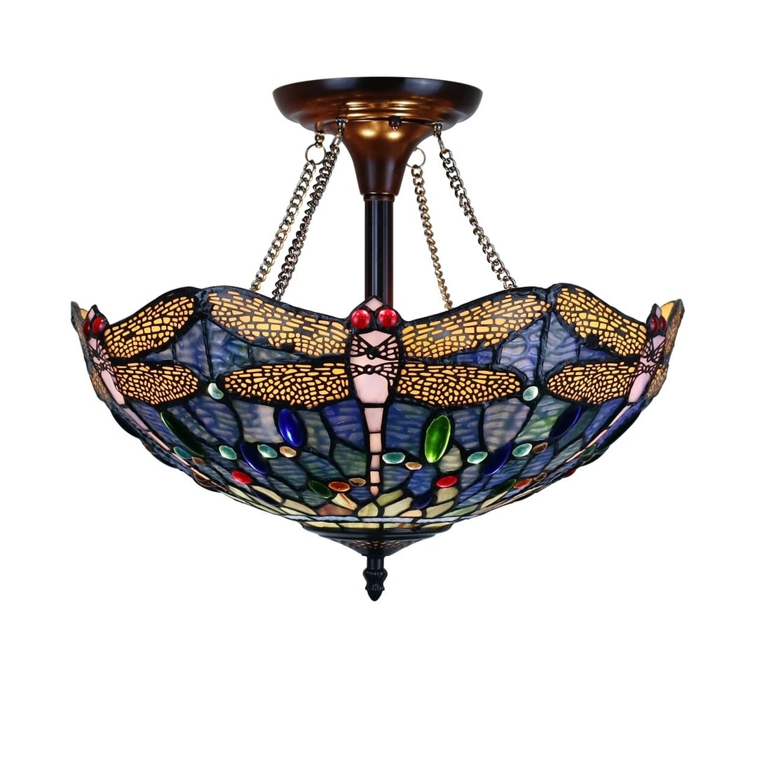 16" Dragonfly Stained Glass Semi Flush Ceiling Uplight - 2