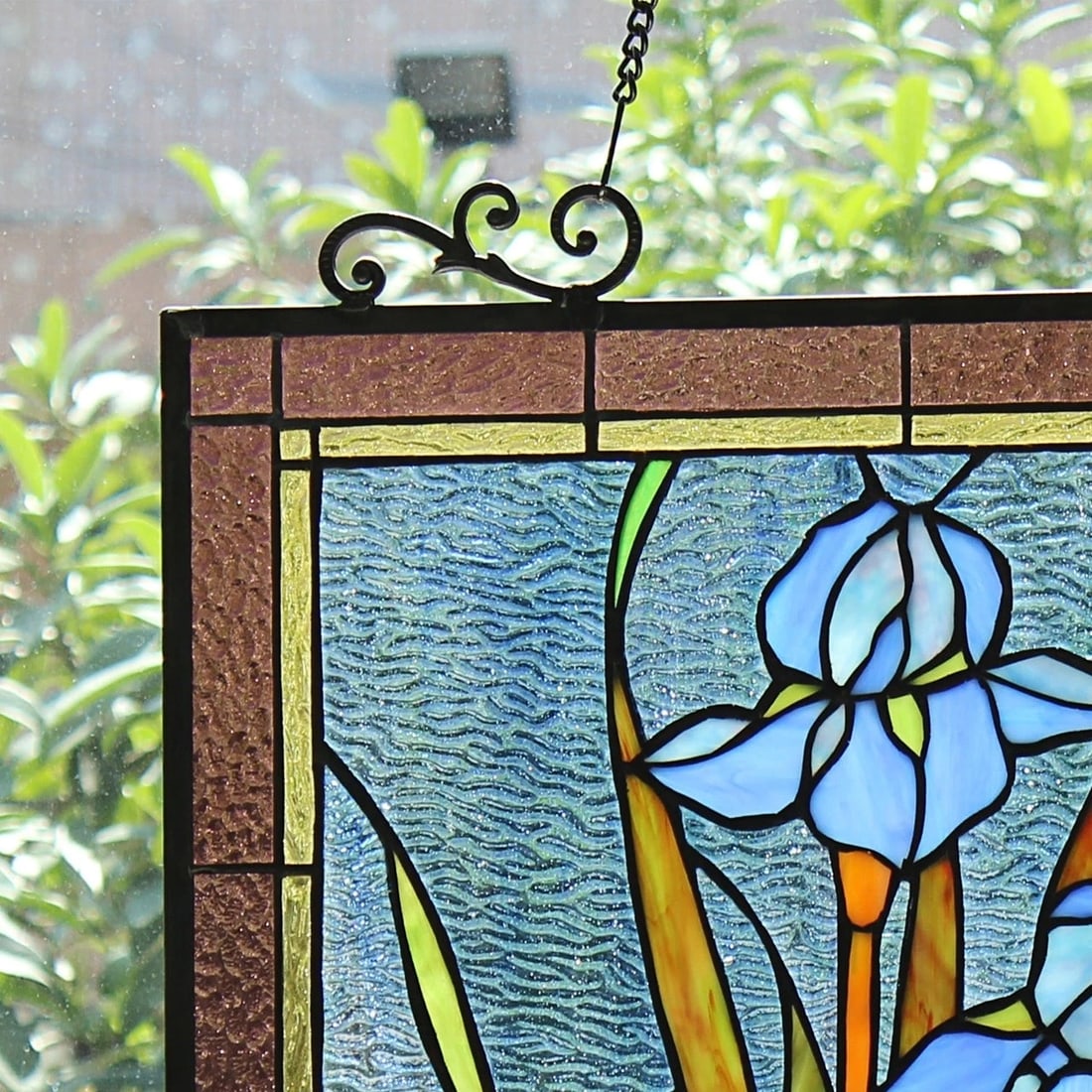 25.2" Stained Glass Iris Hanging Window Pane Suncatcher - 3