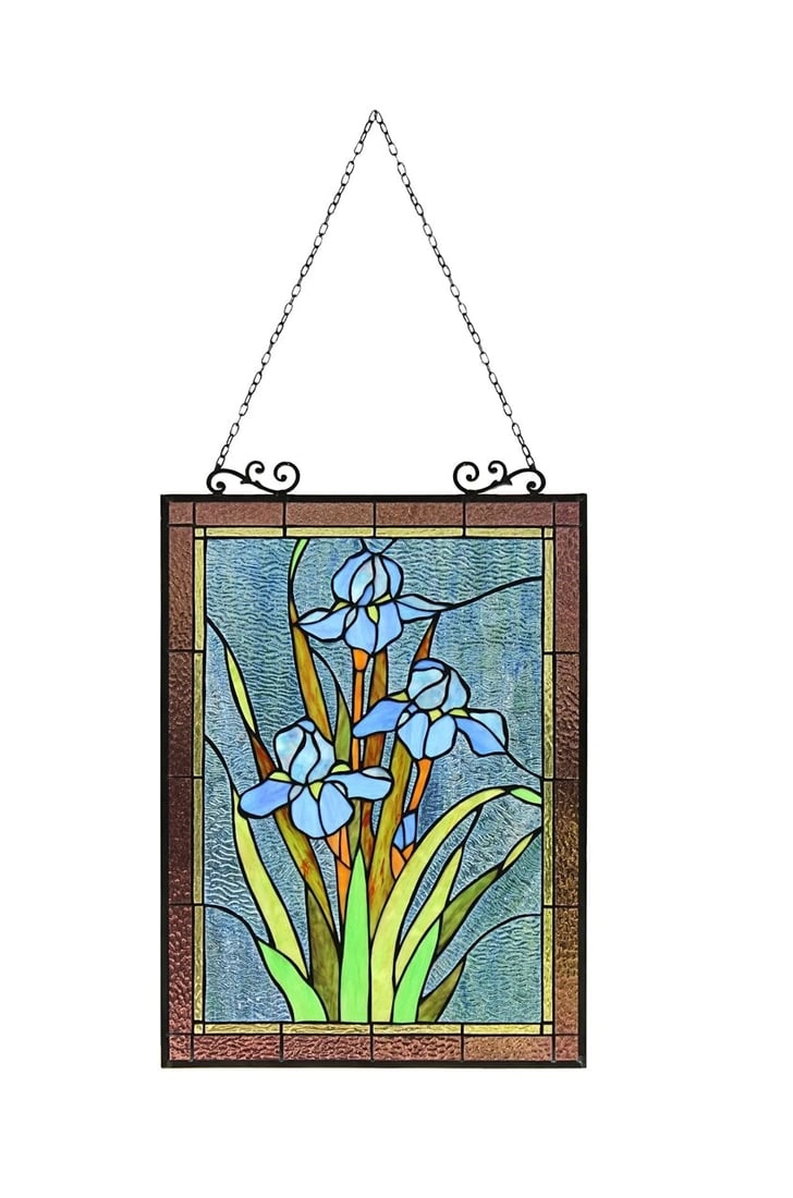 25.2" Stained Glass Iris Hanging Window Pane Suncatcher - 4