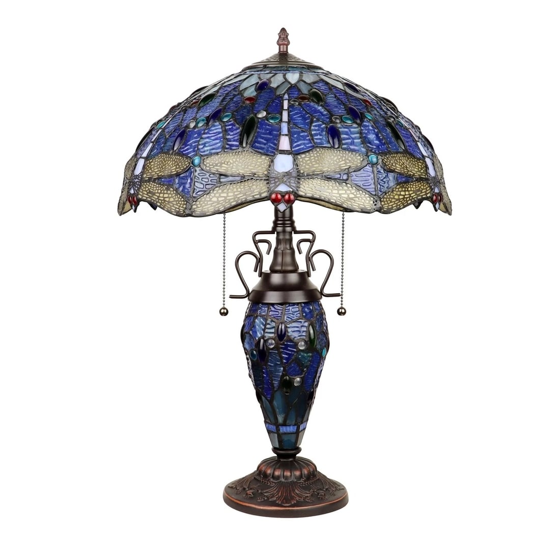 23" Stained Glass Dragonfly Lighted Base Table Lamp - 3