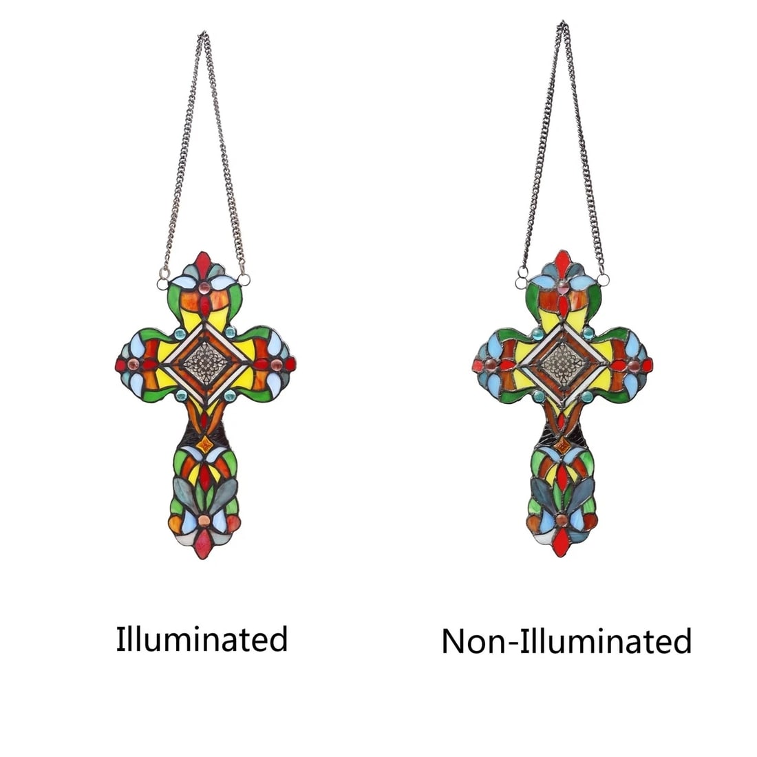 13" Stained Glass Cross Window Hanging Panel Suncatcher - 3