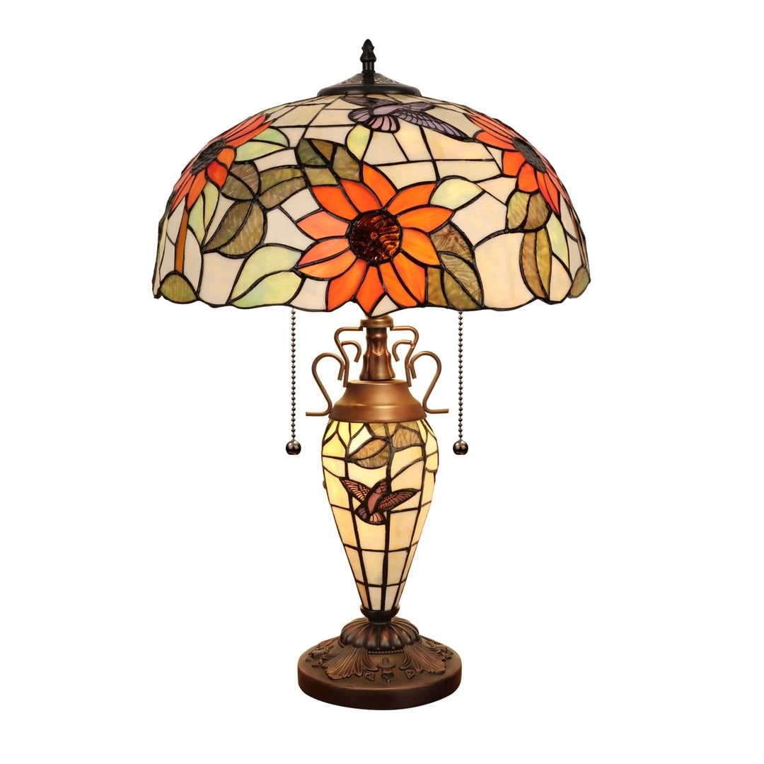 24.21" Stained Glass Sunflower Lighted Base Table Lamp - 2