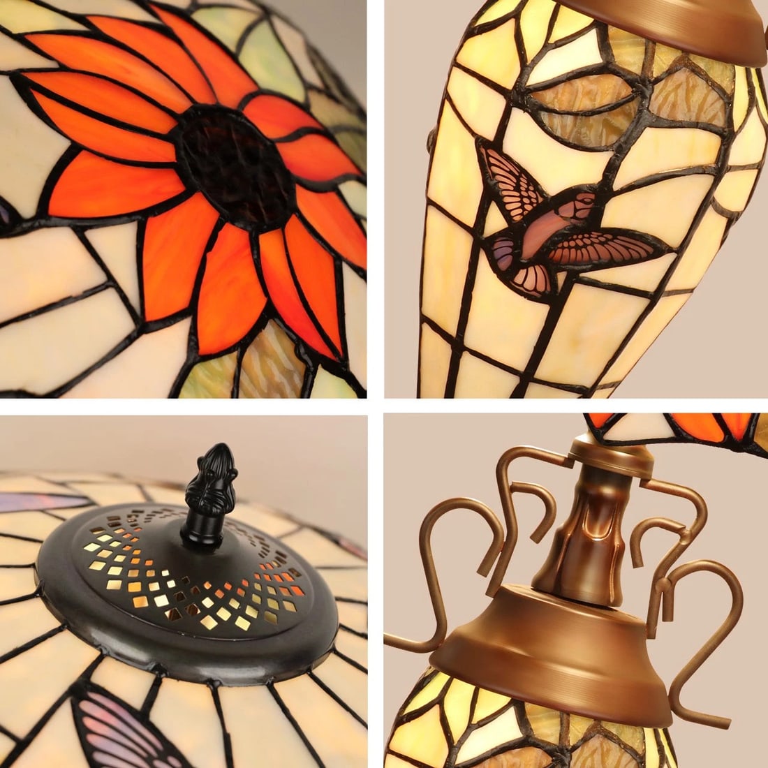24.21" Stained Glass Sunflower Lighted Base Table Lamp - 6