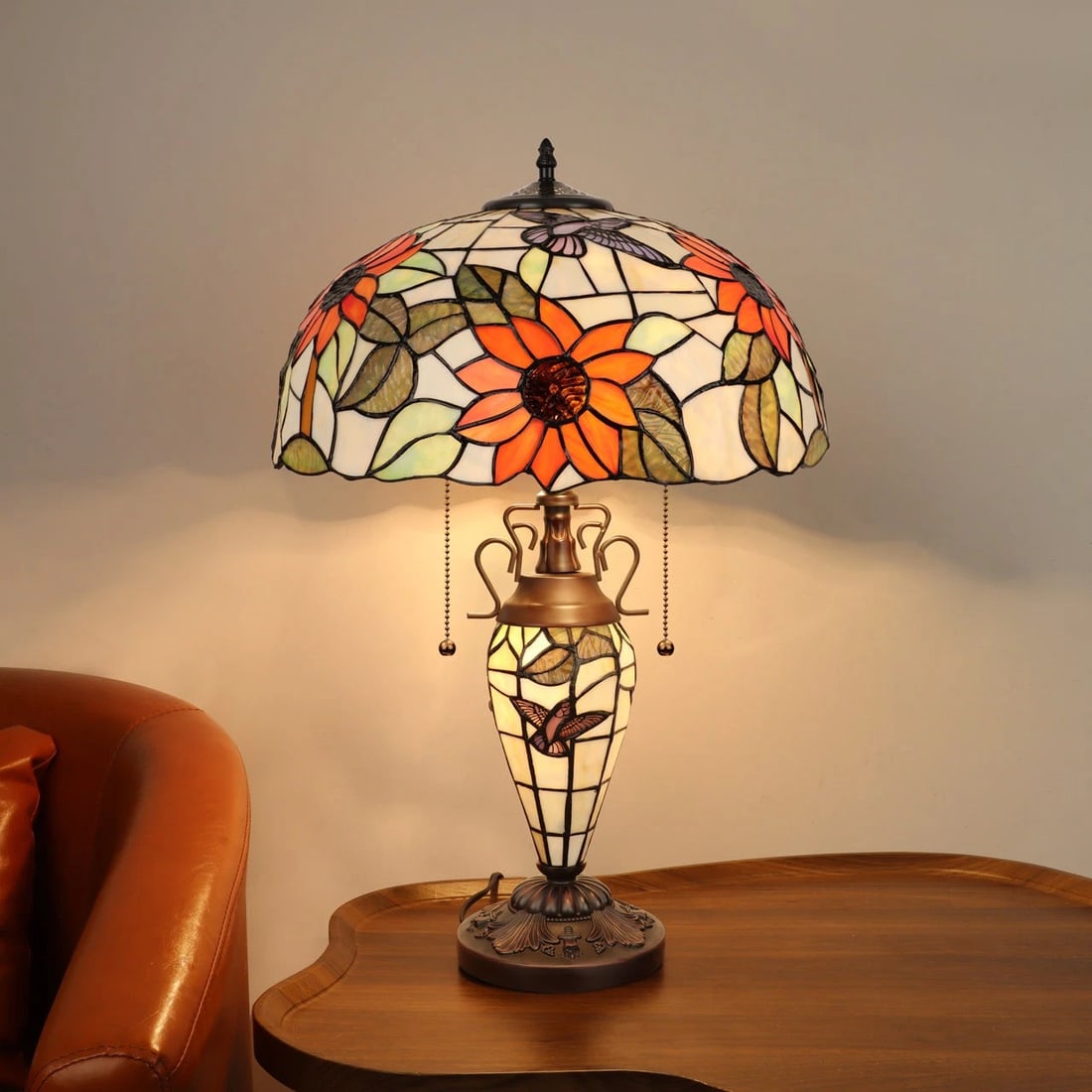 24.21" Stained Glass Sunflower Lighted Base Table Lamp - 8