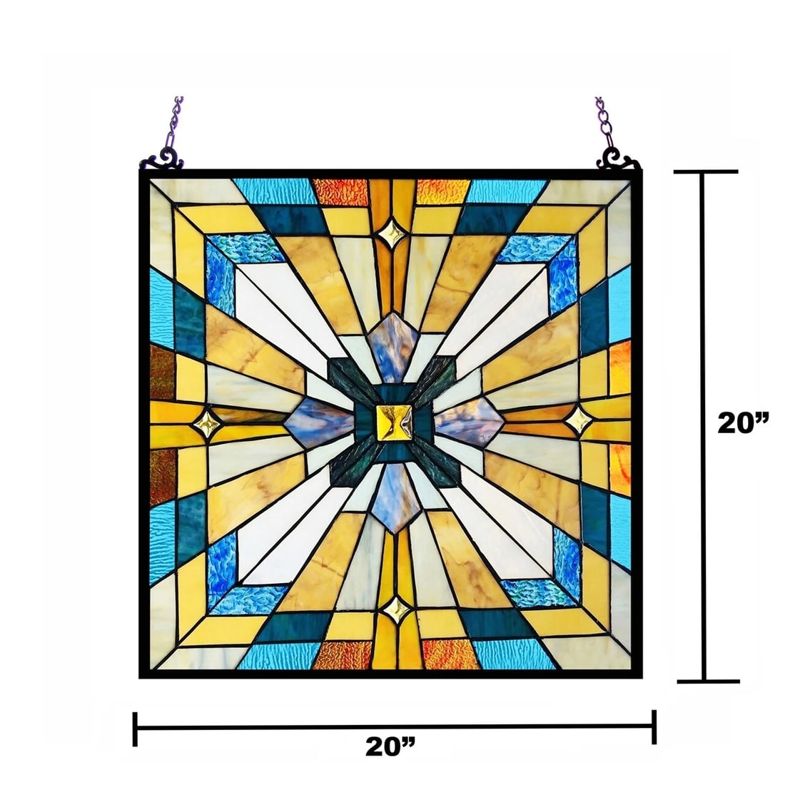 20" Square Panel Stained Glass Window Hanging Panel Suncatcher - 4