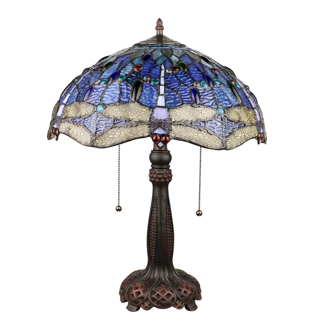 21" Blue Stained Glass Dragonfly Table Lamp - 2