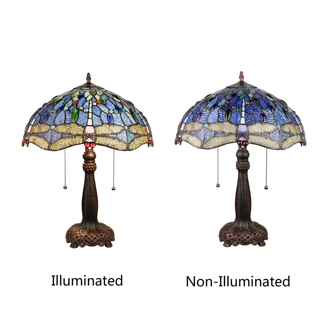 21" Blue Stained Glass Dragonfly Table Lamp - 5