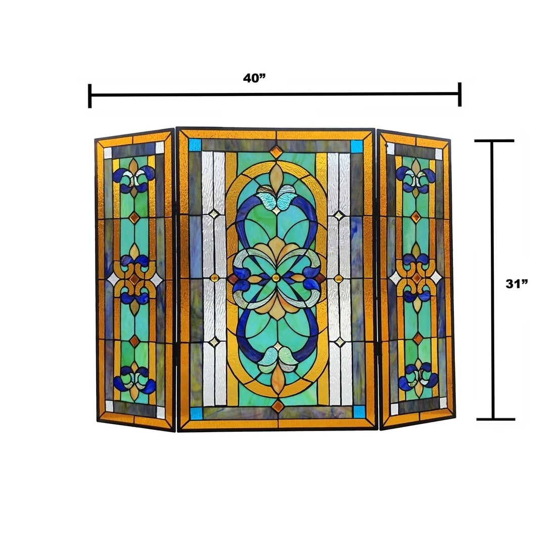 40" Folding Stained Glass Fireplace Screen - 4