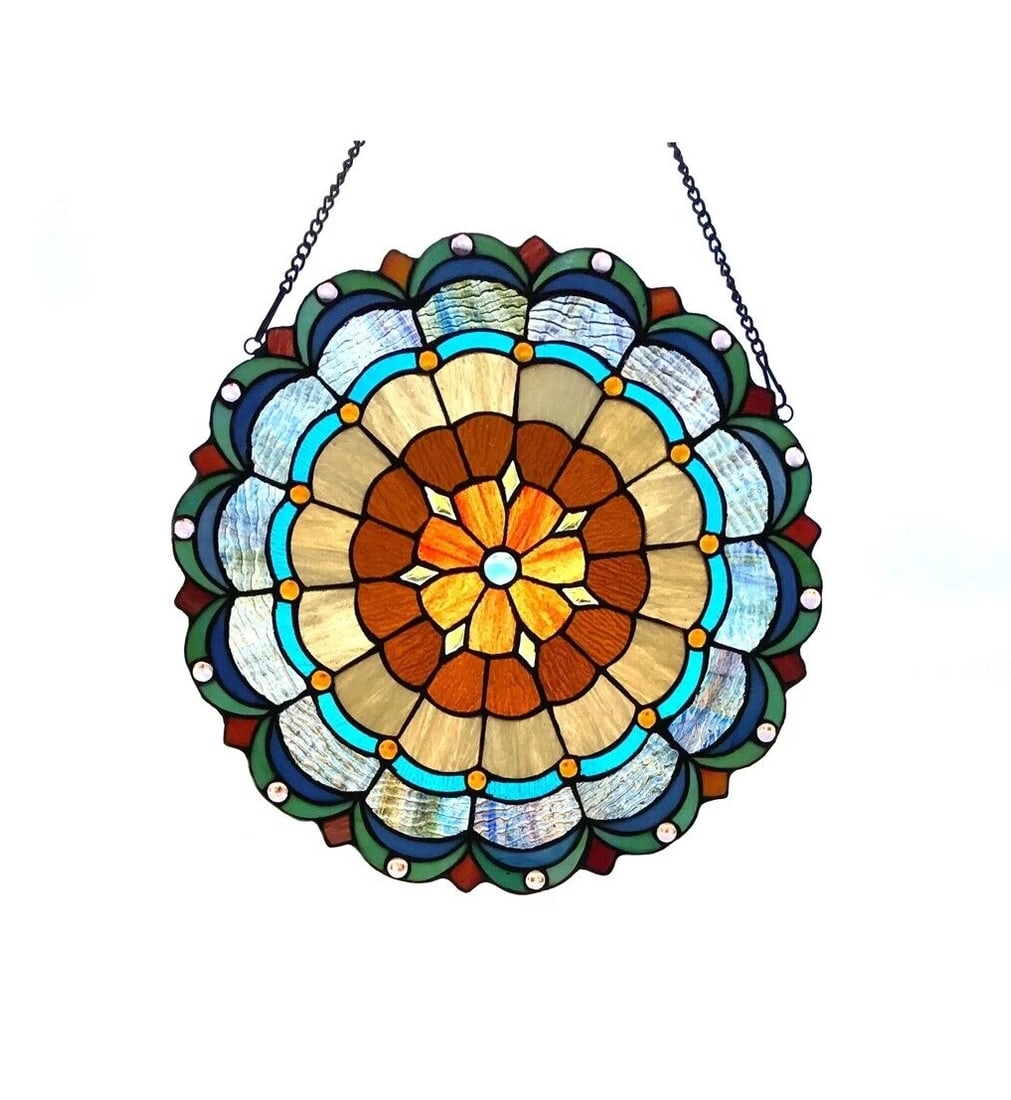 18" Round Stained Glass Window Hanging Panel Suncatcher - 2