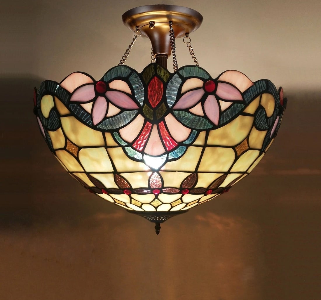 15.7" Stained Glass Semi Flush Ceiling Uplight - 3