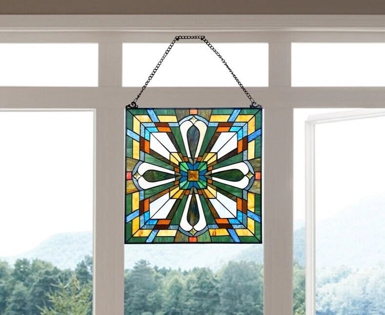 20" Square Panel Stained Glass Window Hanging Panel Suncatcher - 4
