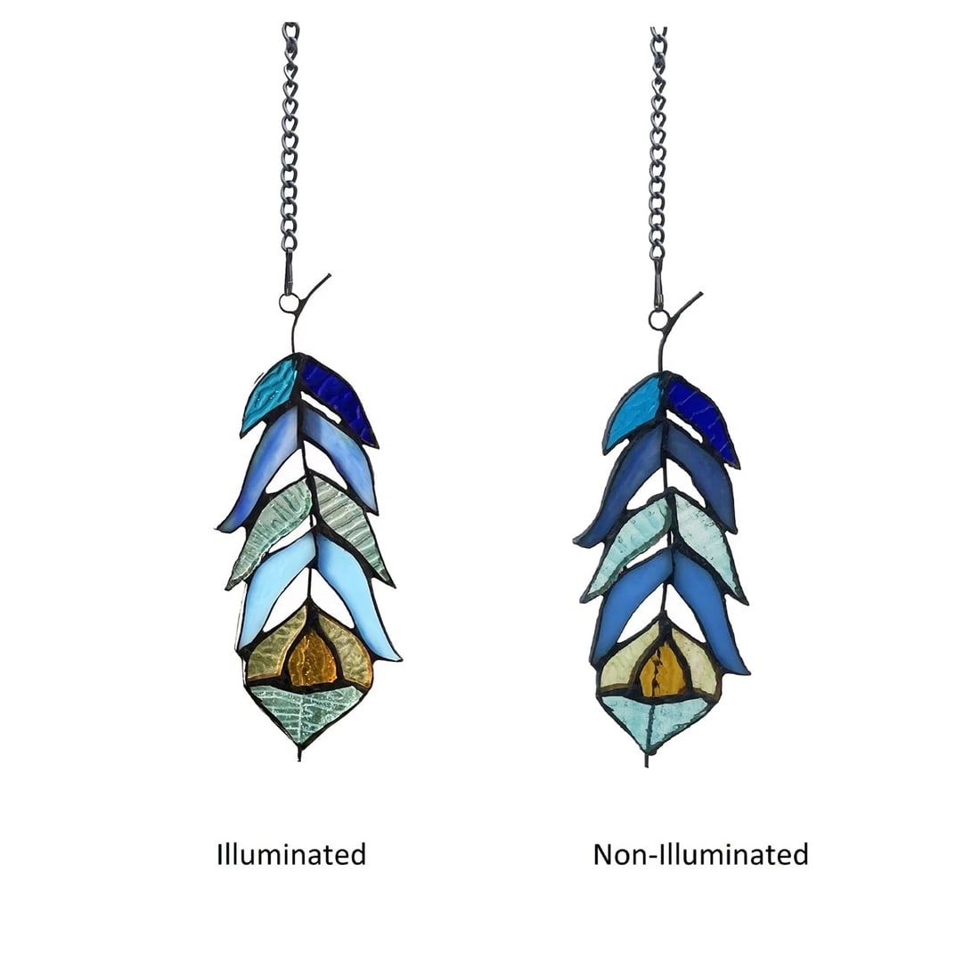 7 1/2" Stained Glass Feather Window Hanging Panel Suncatcher - 4