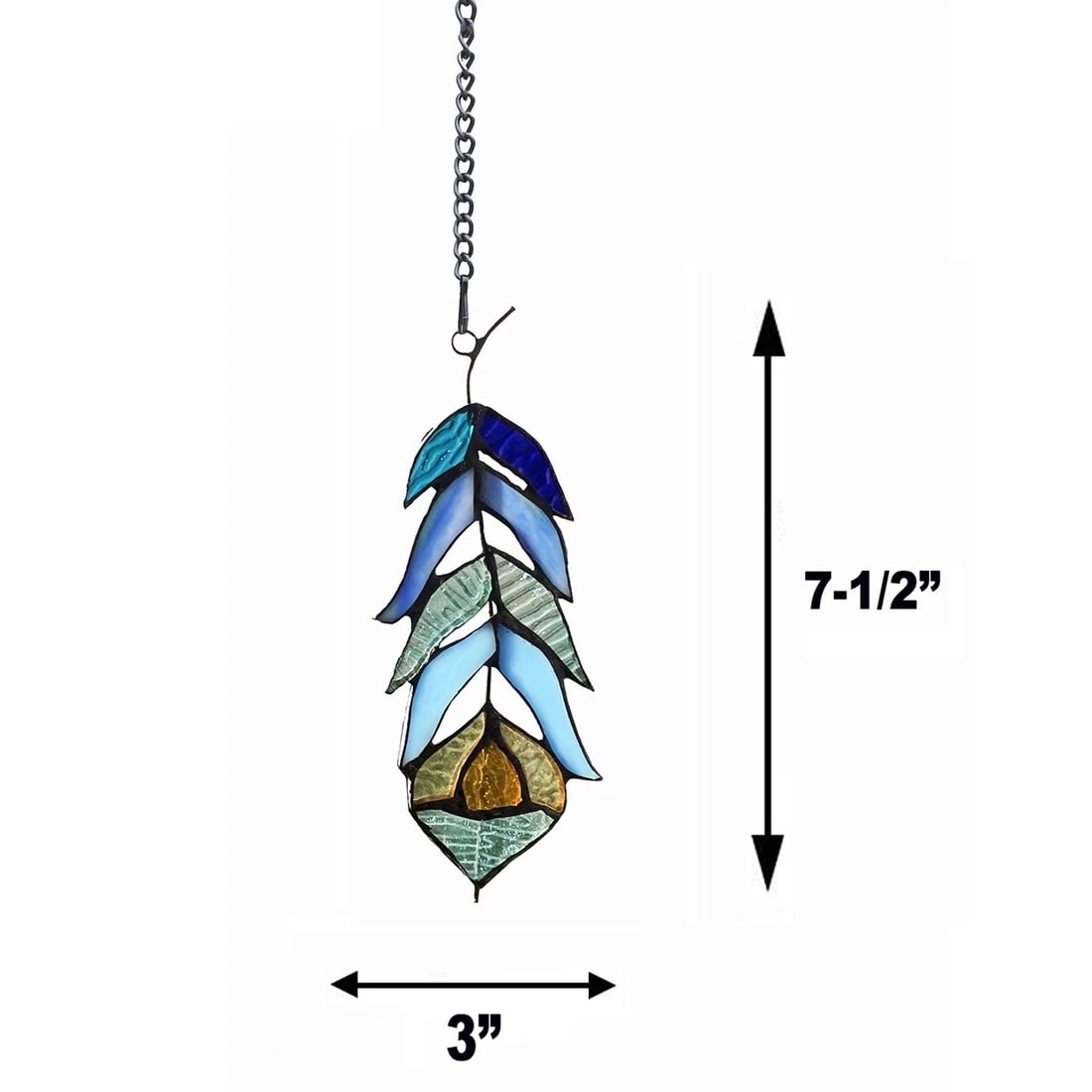 7 1/2" Stained Glass Feather Window Hanging Panel Suncatcher - 5