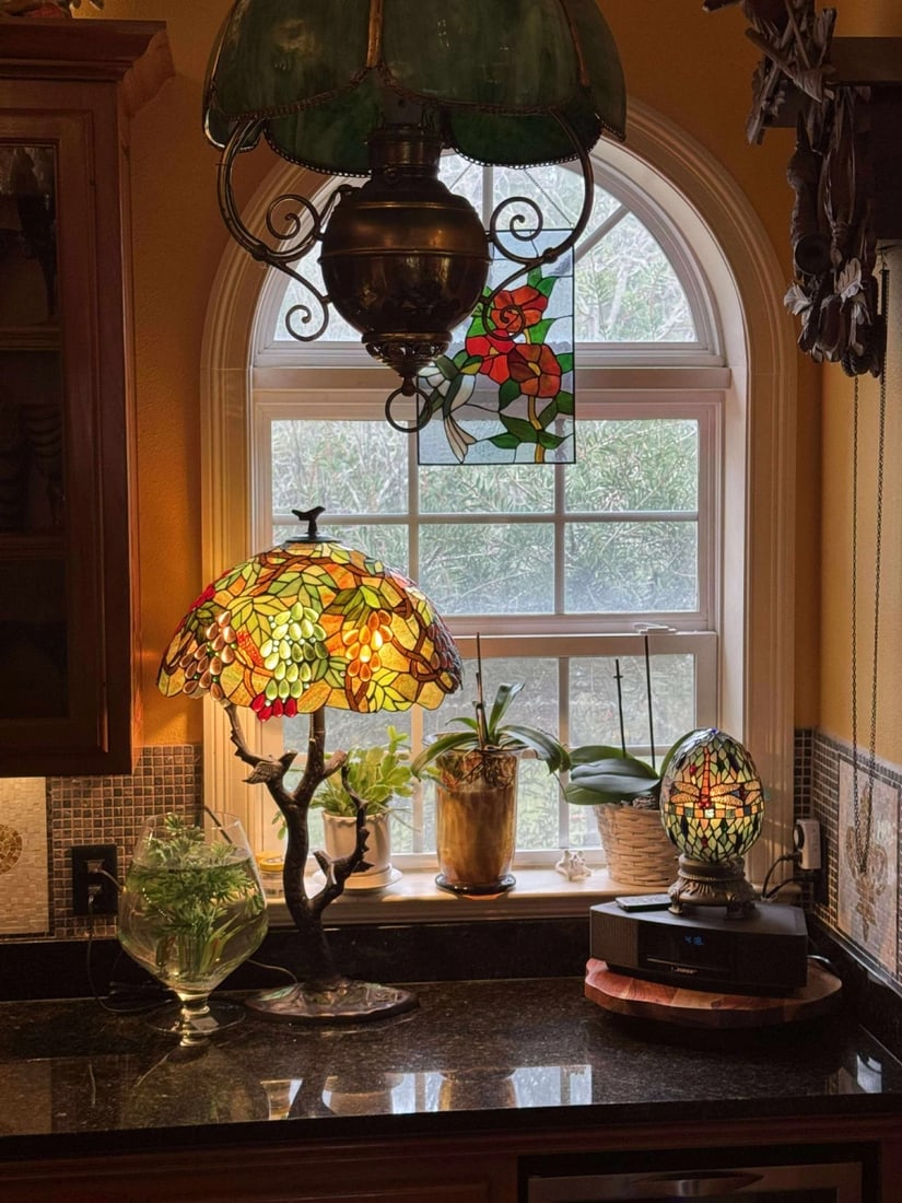 32.5" Stained Glass Grapes Table Lamp - 7