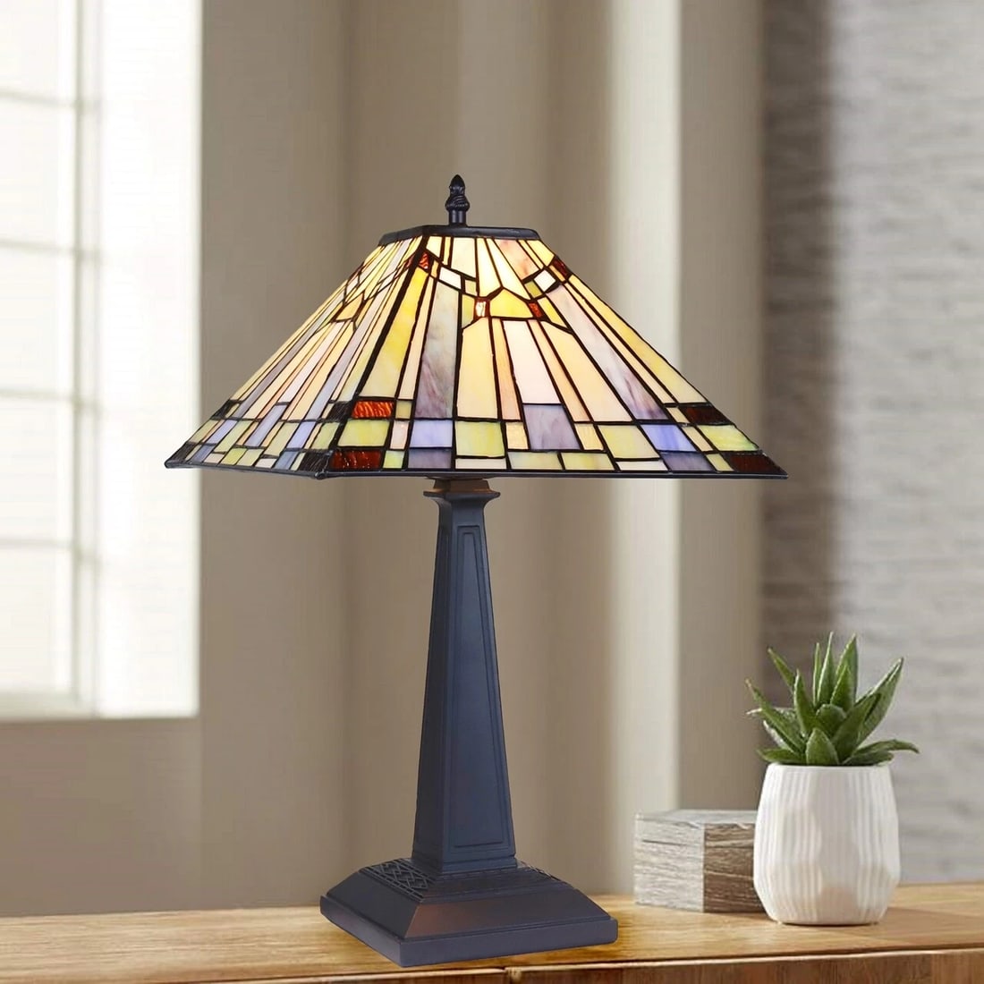 18" 1 light Stained Glass Mission Table Lamp - 3