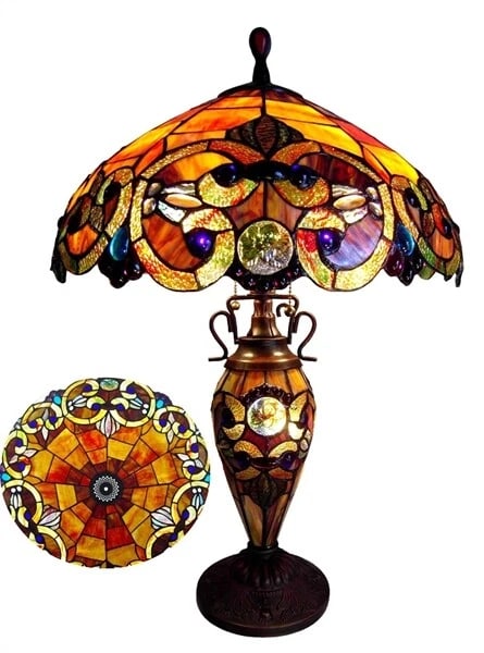 24 1/2" Stained Glass Lighted Base Table Lamp - 2