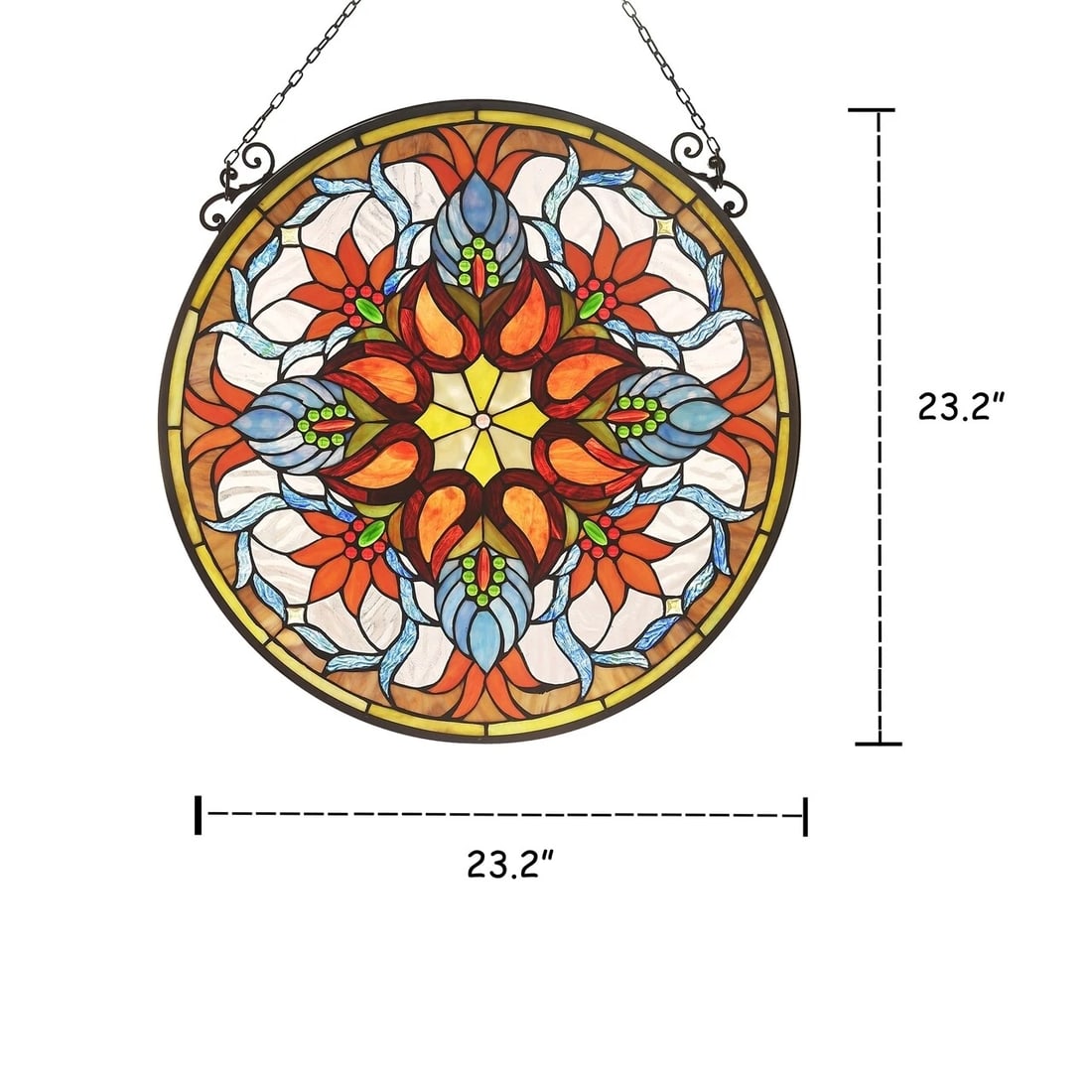 23.2" Round Fall Stained Glass Window Hanging Panel Suncatcher - 3