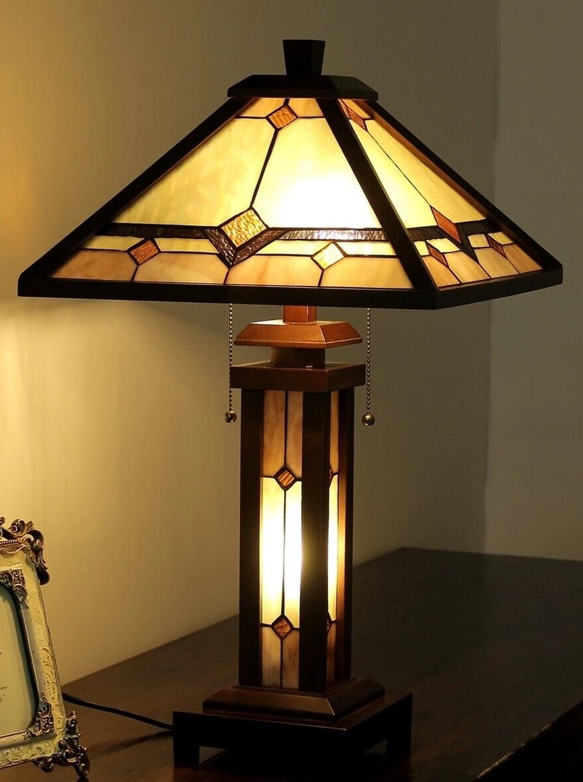 25.6" 3 light Stained Glass Mission Table Lamp - 3