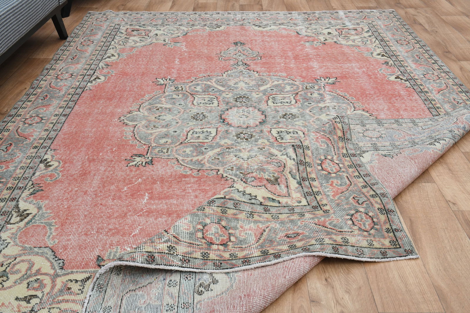 6.9x10.2 ft, Pink Turkish Rug Distressed Vintage - 9