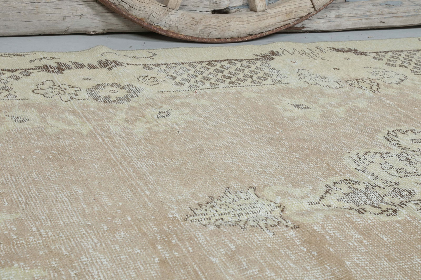 6.1x10 Beige Vintage Turkish Oushak Rug - 2