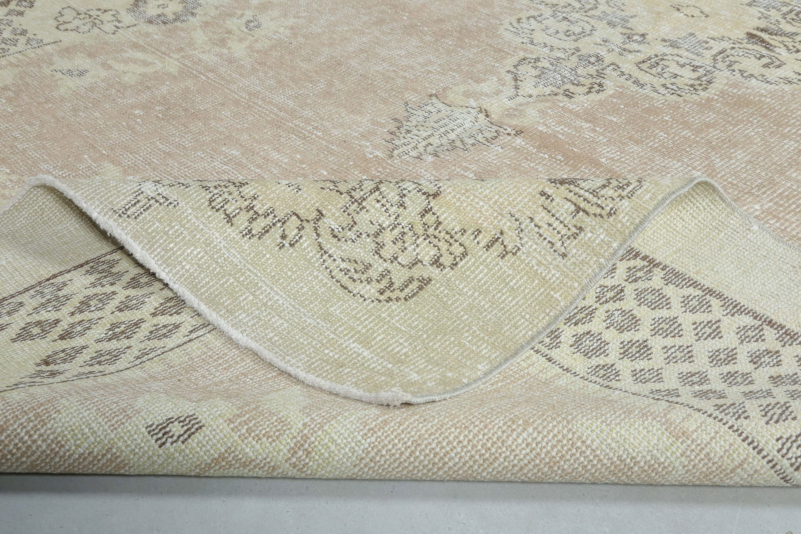 6.1x10 Beige Vintage Turkish Oushak Rug - 9