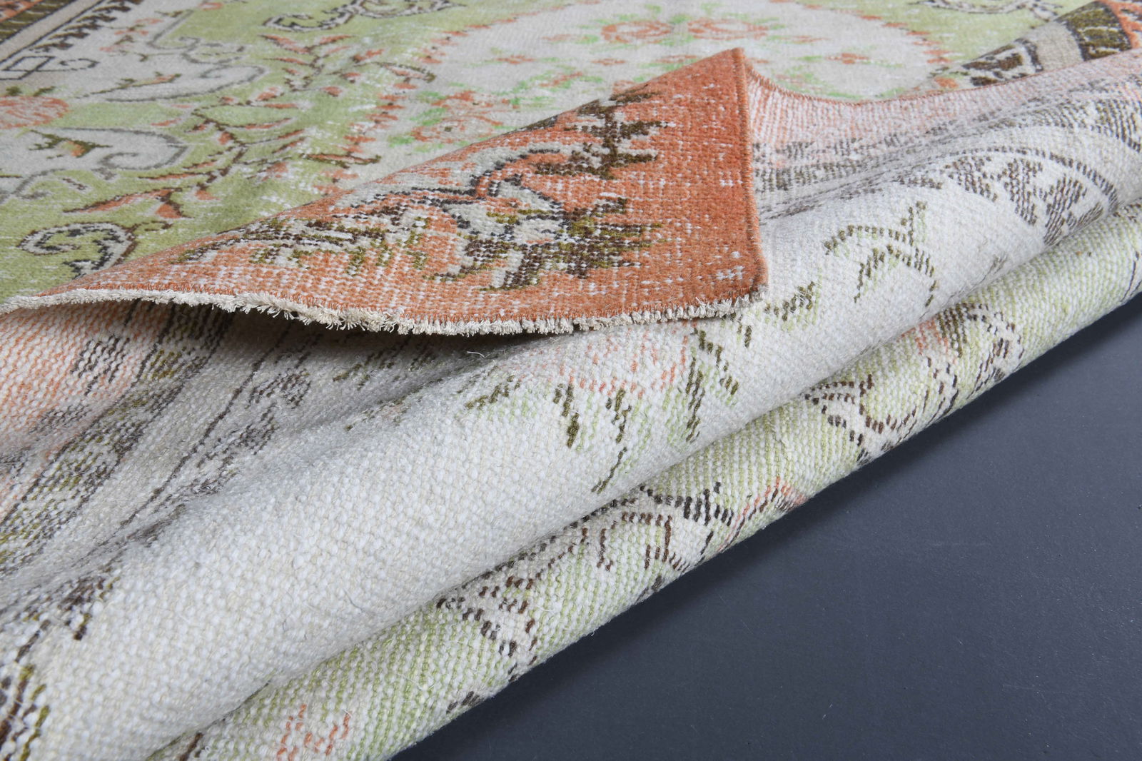 6.2x9.8 Vintage Rugs, Green Beige - 9