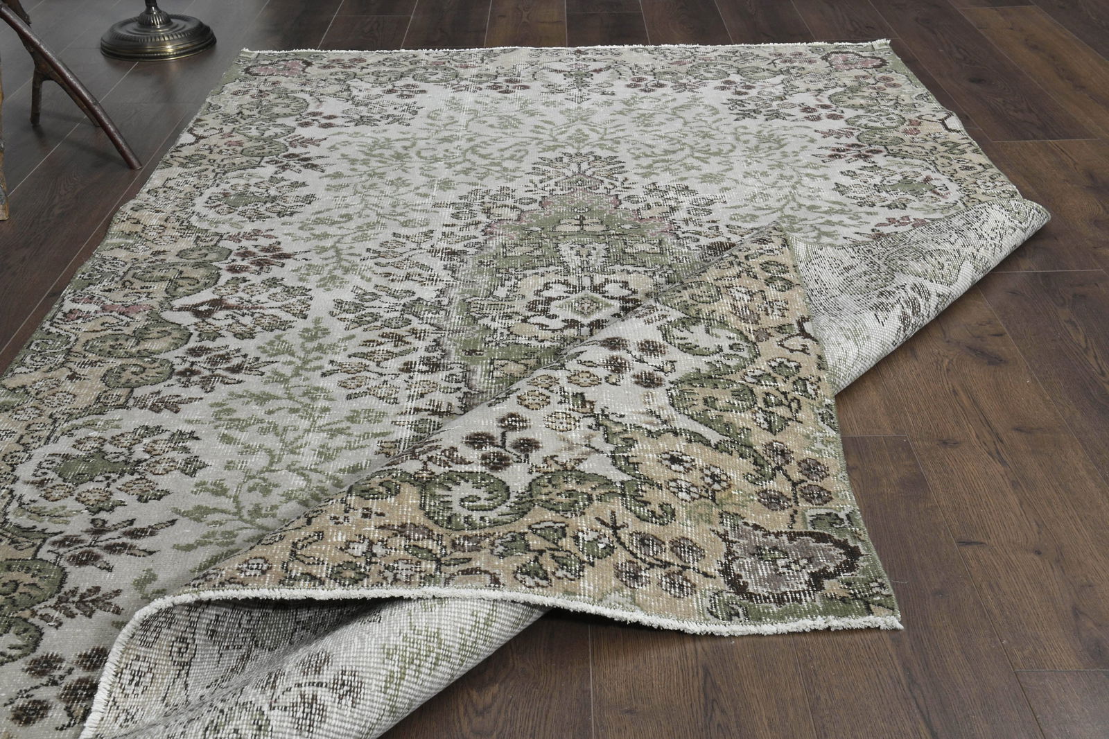 3'7x6'6 ft, ORANGE BEIGE RUG: Title: 3'7x6'6 ft, ORANGE BEIGE RUG Description: This Turkish one-of-a-kind Vintage Turkish Rug is hand-knotted and handwoven by the most skilled artisans who use pure wool, in muted, natural tones,