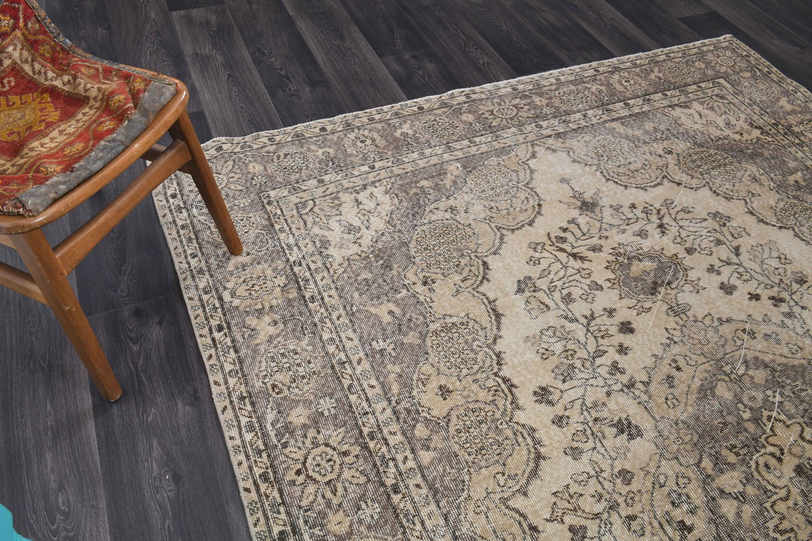 5.7x9.5 ft, RED TURKISH RUG, Vintage Oushak - 6