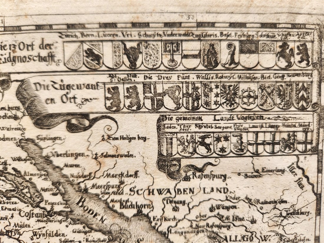 1630s MAP of SWITZERLAND antique Die Eydtgnoschafft Punten und Wallis Helvetia - 3