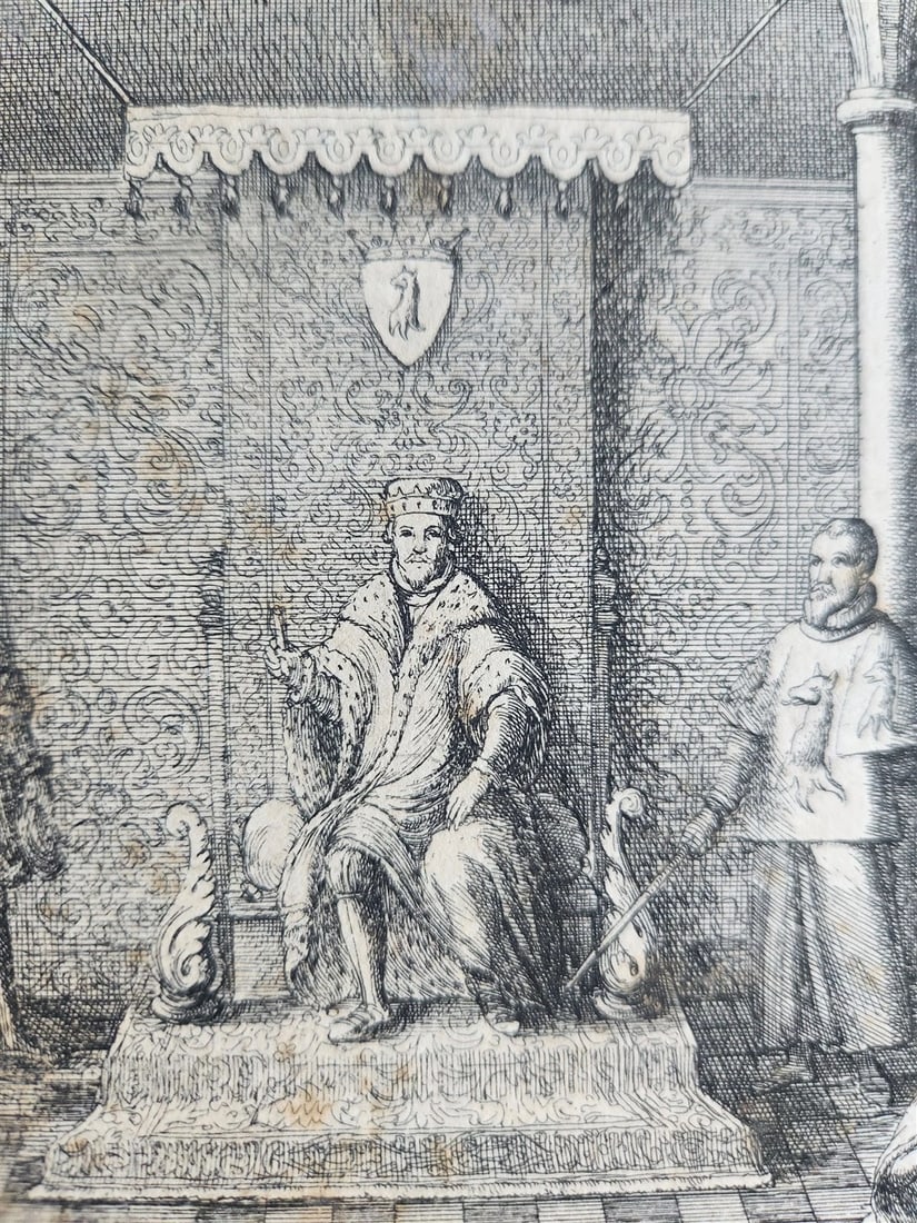 17th CENTURY ENGRAVING HUGH LUPUS'S COURT OF COUNTY-PALATINE of CHESTER antique - 5