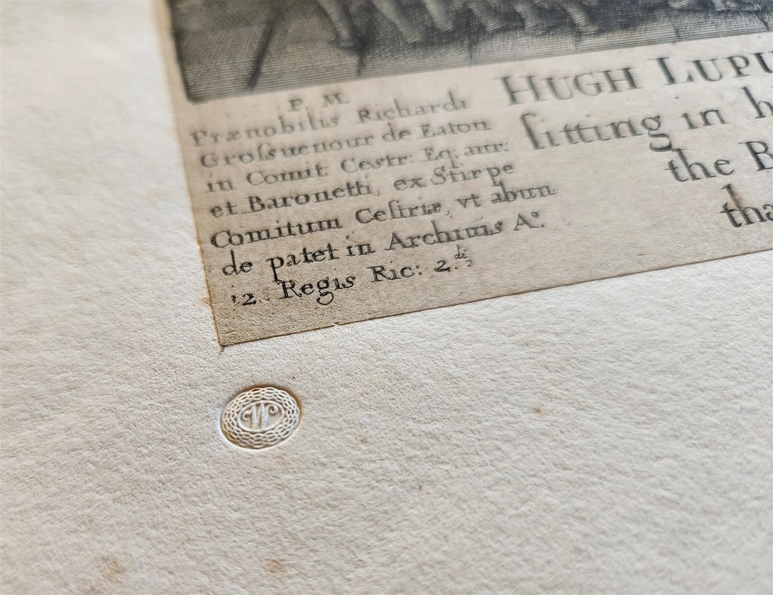 17th CENTURY ENGRAVING HUGH LUPUS'S COURT OF COUNTY-PALATINE of CHESTER antique - 7