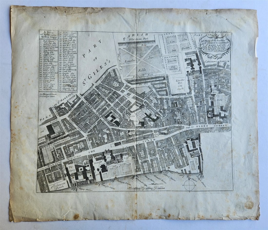 1720 MAP of LONDON antique MAPP OF PARISHES of ST.CLEMENTS DANES ST.MARY SAVOY: Title: 1720 MAP of LONDON antique MAPP OF PARISHES of ST.CLEMENTS DANES ST.MARY SAVOY Description: A MAPP OF THE PARISHES of ST.CLEMENTS DANES , ST.MARY SAVOY WITH THE ROLLS LIBERTY AND LINCOLNS INN